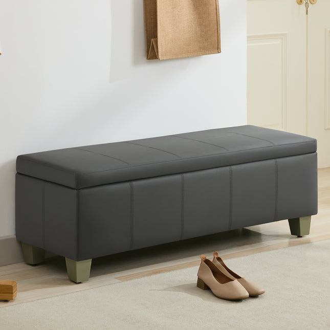 41" 51'' Faux Leather Storage Ottoman, Stitch Tufted Rectangle Upholstered End of Bed Storage Bench, Entryway Large Couch Ottoman with Wooden Legs