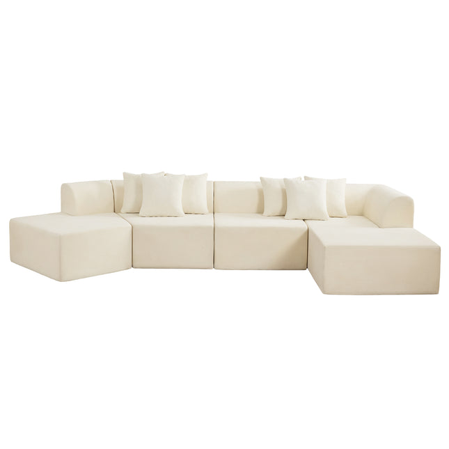 140''Oversized Cloud Velvet Curved Sectional Couch, Boneless Couch with L-Shape Chaise, Upholstered Compression Memory Foam Modular Sectional Sofa for Living Room, No Assembly Required