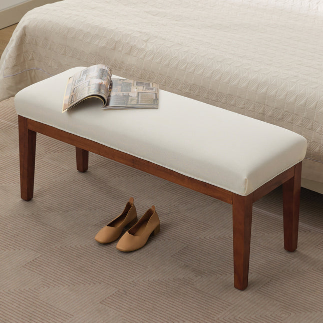 43.5'' Faux Leather Bedroom Bench, Upholstered End of Bed Bench, Padded Vintage Dining Bench, Entryway Bench with Solid Wood Legs, Kitchen, Living Room, Hallway