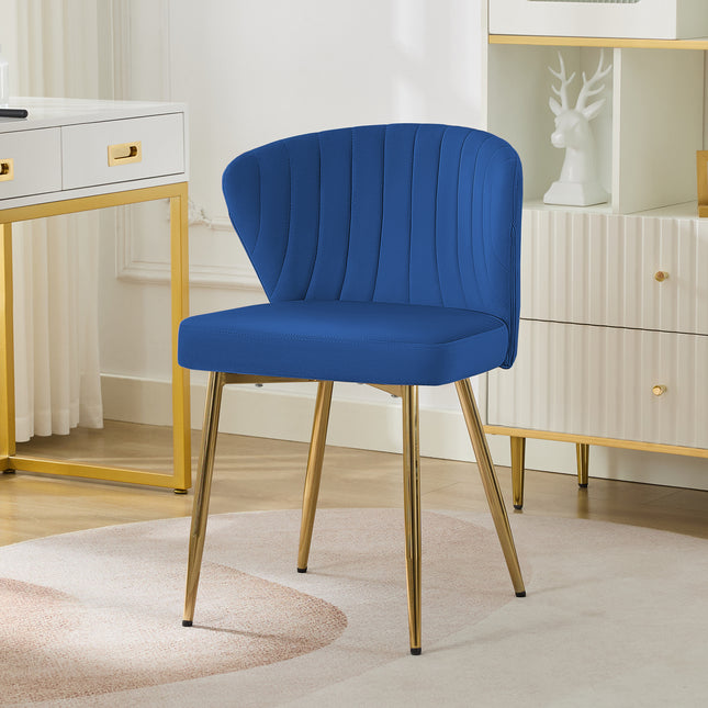 Velvet Dining Chairs, Mid Century Modern Vanity Chair with Back Golden Legs, Small Upholstered Line Tufted Dining Room Chairs, Cute Accent Vanity Chair for Bedroom, Living Room, Office
