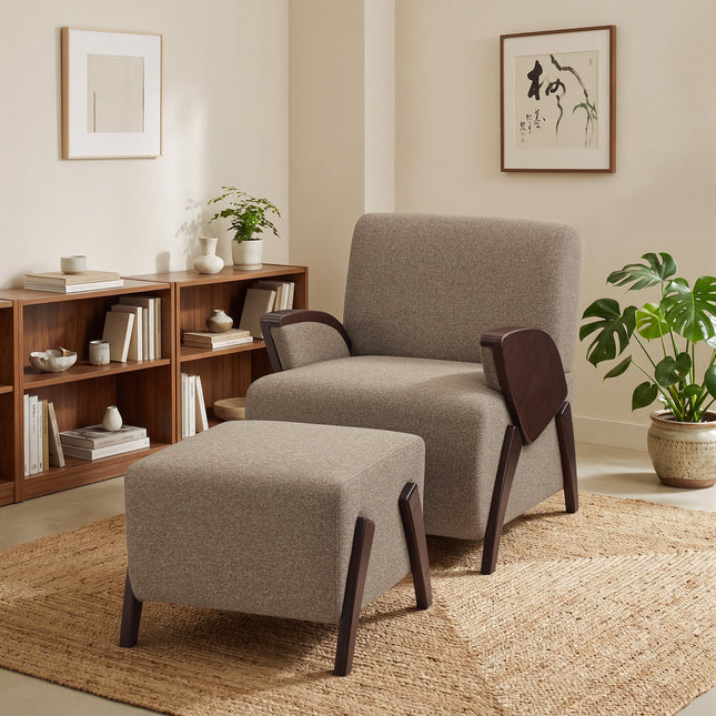 Upholstered Accent Chair with Matching Ottoman, Comfy Lounge Chair and Footrest Set for Living Room and Bedroom