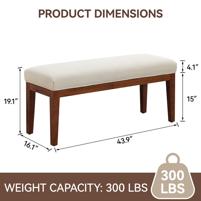 43.5'' Faux Leather Bedroom Bench, Upholstered End of Bed Bench, Padded Vintage Dining Bench, Entryway Bench with Solid Wood Legs, Kitchen, Living Room, Hallway
