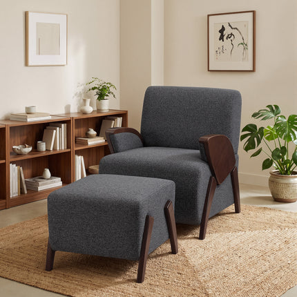 Upholstered Accent Chair with Matching Ottoman, Comfy Lounge Chair and Footrest Set for Living Room and Bedroom