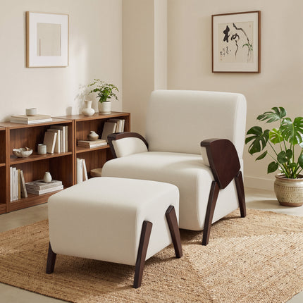 Upholstered Accent Chair with Matching Ottoman, Comfy Lounge Chair and Footrest Set for Living Room and Bedroom