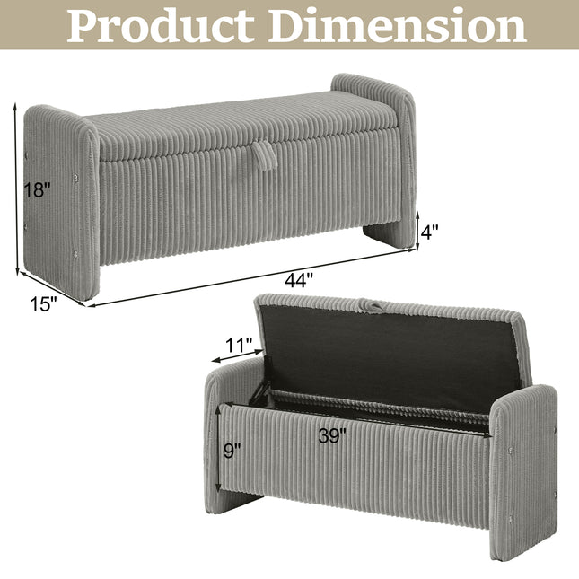 44'' Corduroy Storage Ottoman Bench, Upholstered End of Bed Storage Bench with Safety Hinge, Linear Bed Bench for Bedroom, Living Room, Entryway