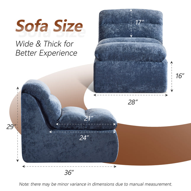 Boneless Chair, Double-Layer Armless Floor Sofa with High Density Memory Foam, No Assembly Togo Sofa, Chenille Bean Bag Chairs for Living Room, Bedroom, Comfy Cloud Chair