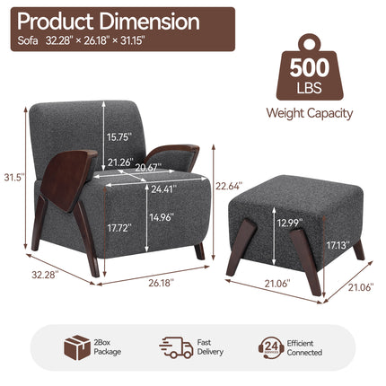 Upholstered Accent Chair with Matching Ottoman, Comfy Lounge Chair and Footrest Set for Living Room and Bedroom
