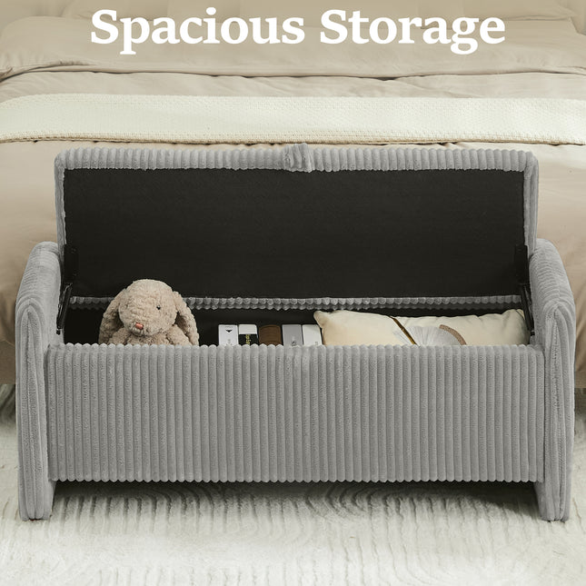 44'' Corduroy Storage Ottoman Bench, Upholstered End of Bed Storage Bench with Safety Hinge, Linear Bed Bench for Bedroom, Living Room, Entryway