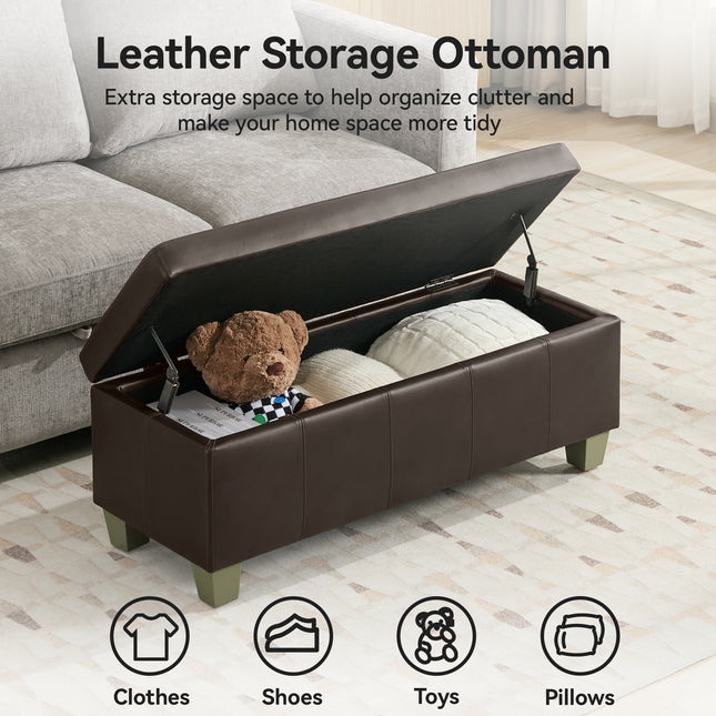 41" 51'' Faux Leather Storage Ottoman, Stitch Tufted Rectangle Upholstered End of Bed Storage Bench, Entryway Large Couch Ottoman with Wooden Legs