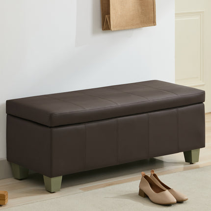 41" 51'' Faux Leather Storage Ottoman, Stitch Tufted Rectangle Upholstered End of Bed Storage Bench, Entryway Large Couch Ottoman with Wooden Legs