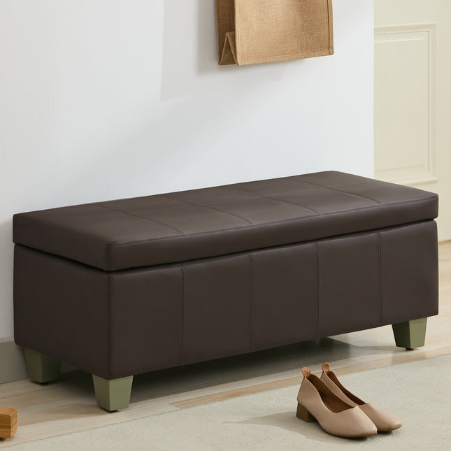 41" 51'' Faux Leather Storage Ottoman, Stitch Tufted Rectangle Upholstered End of Bed Storage Bench, Entryway Large Couch Ottoman with Wooden Legs