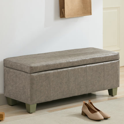 41" 51'' Faux Leather Storage Ottoman, Stitch Tufted Rectangle Upholstered End of Bed Storage Bench, Entryway Large Couch Ottoman with Wooden Legs