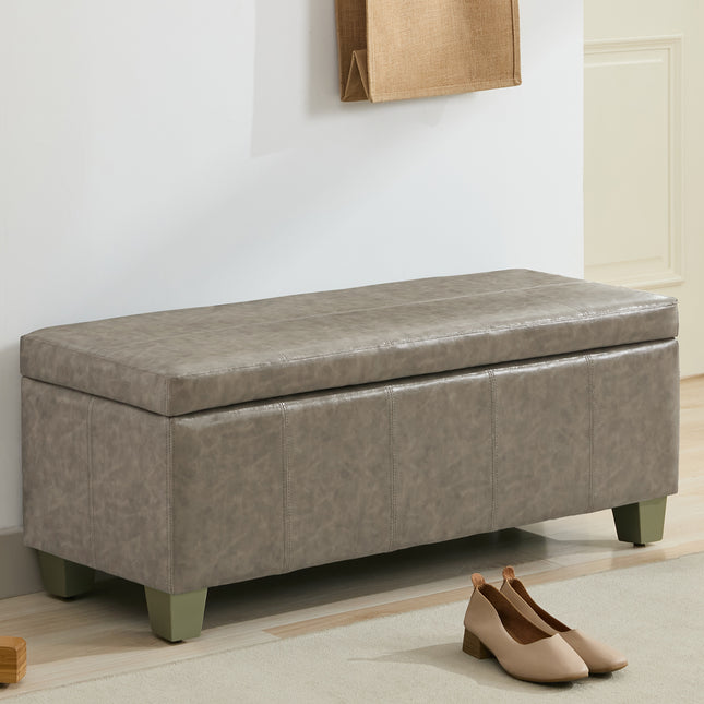 41" 51'' Faux Leather Storage Ottoman, Stitch Tufted Rectangle Upholstered End of Bed Storage Bench, Entryway Large Couch Ottoman with Wooden Legs