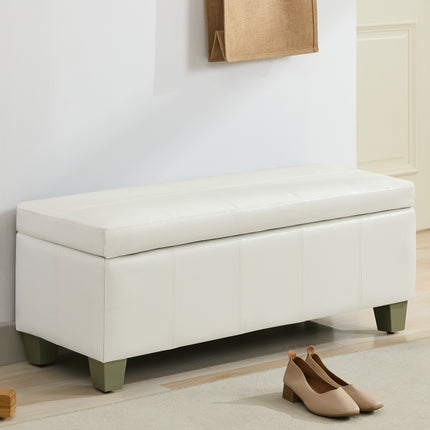 41" 51'' Faux Leather Storage Ottoman, Stitch Tufted Rectangle Upholstered End of Bed Storage Bench, Entryway Large Couch Ottoman with Wooden Legs