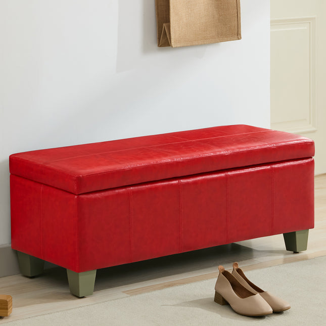 41" 51'' Faux Leather Storage Ottoman, Stitch Tufted Rectangle Upholstered End of Bed Storage Bench, Entryway Large Couch Ottoman with Wooden Legs