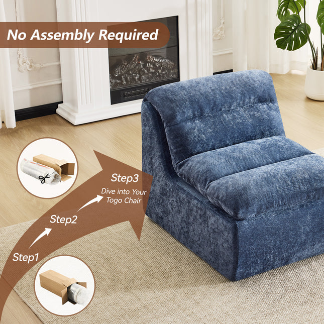 Boneless Chair, Double-Layer Armless Floor Sofa with High Density Memory Foam, No Assembly Togo Sofa, Chenille Bean Bag Chairs for Living Room, Bedroom, Comfy Cloud Chair
