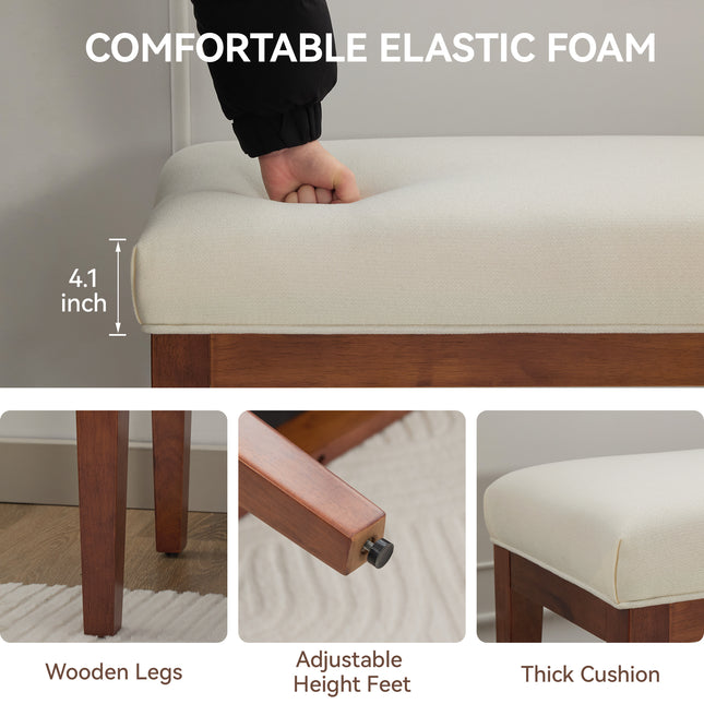 43.5'' Faux Leather Bedroom Bench, Upholstered End of Bed Bench, Padded Vintage Dining Bench, Entryway Bench with Solid Wood Legs, Kitchen, Living Room, Hallway