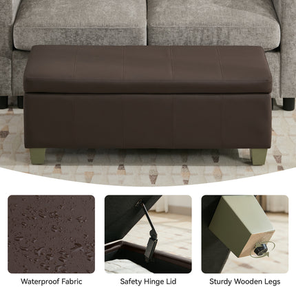 41" 51'' Faux Leather Storage Ottoman, Stitch Tufted Rectangle Upholstered End of Bed Storage Bench, Entryway Large Couch Ottoman with Wooden Legs