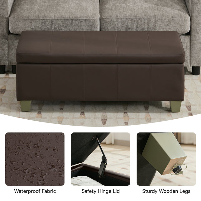 41" 51'' Faux Leather Storage Ottoman, Stitch Tufted Rectangle Upholstered End of Bed Storage Bench, Entryway Large Couch Ottoman with Wooden Legs