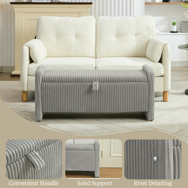 44'' Corduroy Storage Ottoman Bench, Upholstered End of Bed Storage Bench with Safety Hinge, Linear Bed Bench for Bedroom, Living Room, Entryway