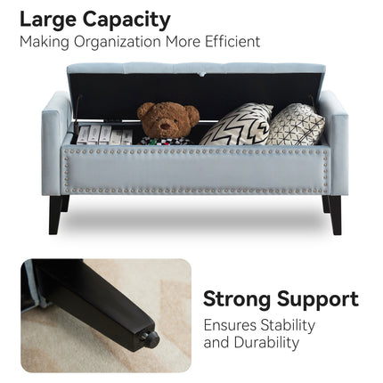 47" Velvet Storage Bench, Upholstered Bed Bench with Storage, End of Bed Ottoman with Wooden Legs,Bedside Storage Bench for Bedroom, Living Room, or Entryway