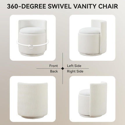 Velvet Vanity Chair with Storage, 360° Swivel Makeup Chair with Wave Back, No Assembly Small Accent Stool for Bedroom, Dressing, Living Room
