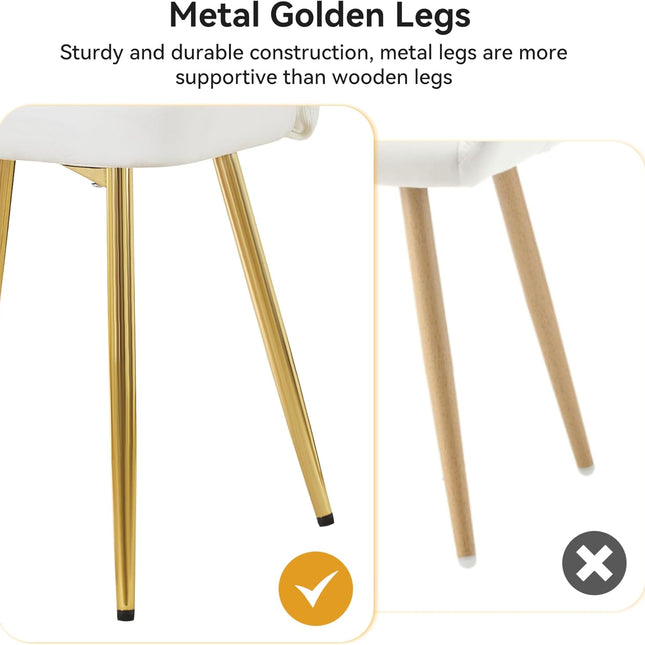 Velvet Dining Chairs, Mid Century Modern Vanity Chair with Back Golden Legs, Small Upholstered Line Tufted Dining Room Chairs, Cute Accent Vanity Chair for Bedroom, Living Room, Office