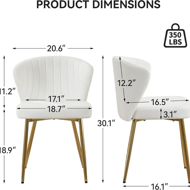 Velvet Dining Chairs, Mid Century Modern Vanity Chair with Back Golden Legs, Small Upholstered Line Tufted Dining Room Chairs, Cute Accent Vanity Chair for Bedroom, Living Room, Office