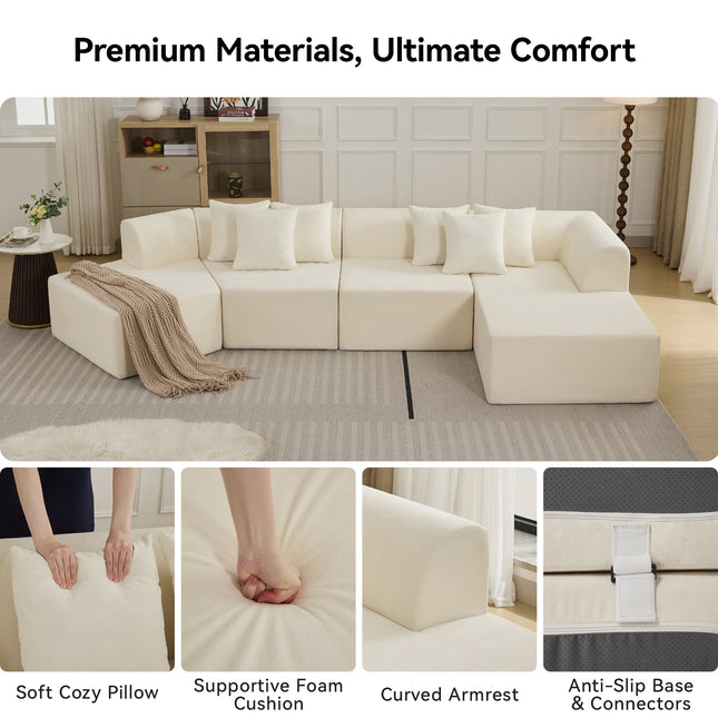 140''Oversized Cloud Velvet Curved Sectional Couch, Boneless Couch with L-Shape Chaise, Upholstered Compression Memory Foam Modular Sectional Sofa for Living Room, No Assembly Required