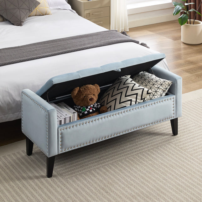 47" Velvet Storage Bench, Upholstered Bed Bench with Storage, End of Bed Ottoman with Wooden Legs,Bedside Storage Bench for Bedroom, Living Room, or Entryway