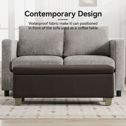 41" 51'' Faux Leather Storage Ottoman, Stitch Tufted Rectangle Upholstered End of Bed Storage Bench, Entryway Large Couch Ottoman with Wooden Legs