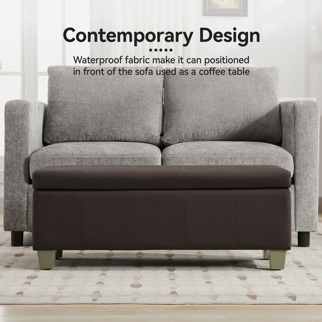 41" 51'' Faux Leather Storage Ottoman, Stitch Tufted Rectangle Upholstered End of Bed Storage Bench, Entryway Large Couch Ottoman with Wooden Legs