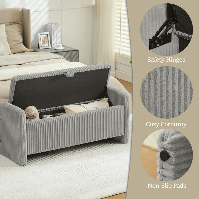 44'' Corduroy Storage Ottoman Bench, Upholstered End of Bed Storage Bench with Safety Hinge, Linear Bed Bench for Bedroom, Living Room, Entryway
