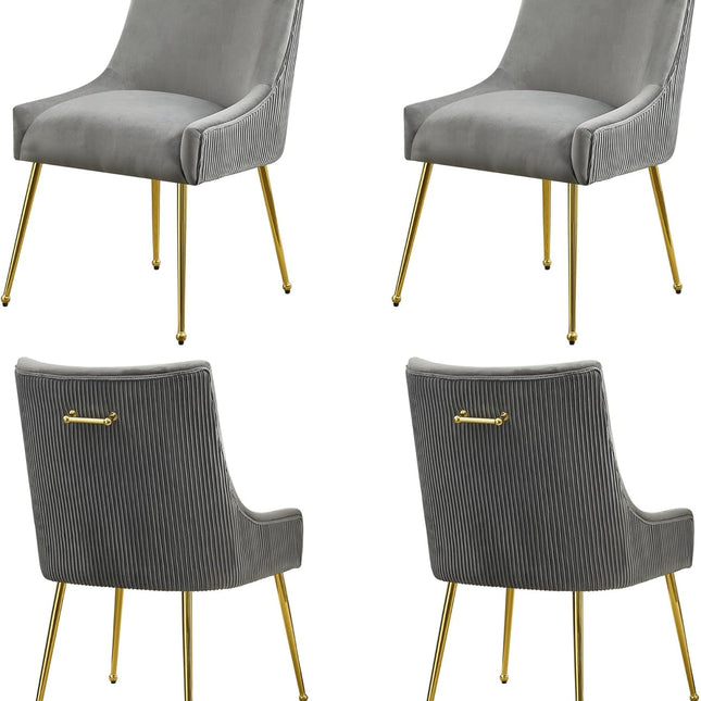 Velvet Dining Chairs Set of 2 Gold Legs,Upholstered Velvet Accent Chairs, Pleated Back Design & Gold Pull Handle, Mid Century Modern Chairs for Dining/Kitchen/Living Room