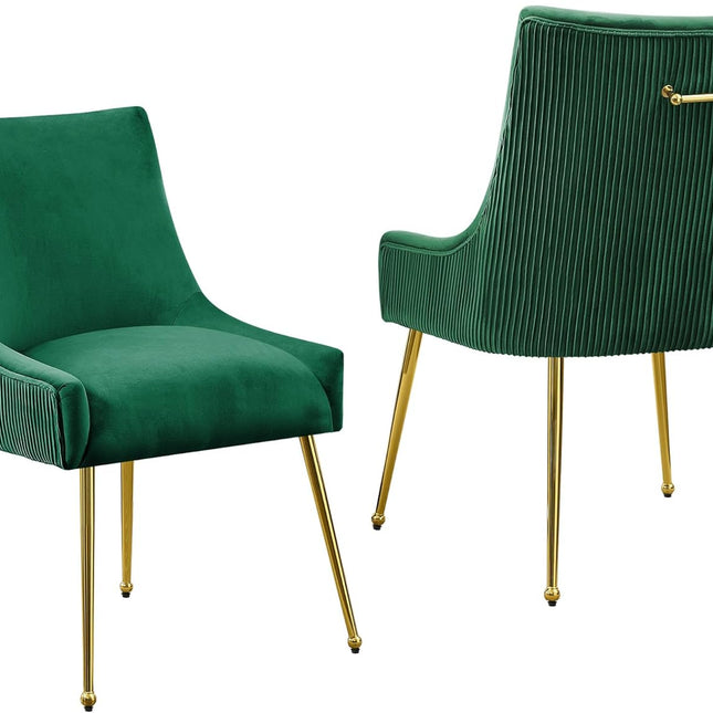 Velvet Dining Chairs Set of 2 Gold Legs,Upholstered Velvet Accent Chairs, Pleated Back Design & Gold Pull Handle, Mid Century Modern Chairs for Dining/Kitchen/Living Room