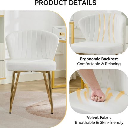 Velvet Dining Chairs, Mid Century Modern Vanity Chair with Back Golden Legs, Small Upholstered Line Tufted Dining Room Chairs, Cute Accent Vanity Chair for Bedroom, Living Room, Office