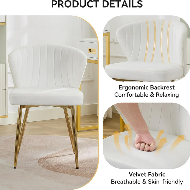 Velvet Dining Chairs, Mid Century Modern Vanity Chair with Back Golden Legs, Small Upholstered Line Tufted Dining Room Chairs, Cute Accent Vanity Chair for Bedroom, Living Room, Office