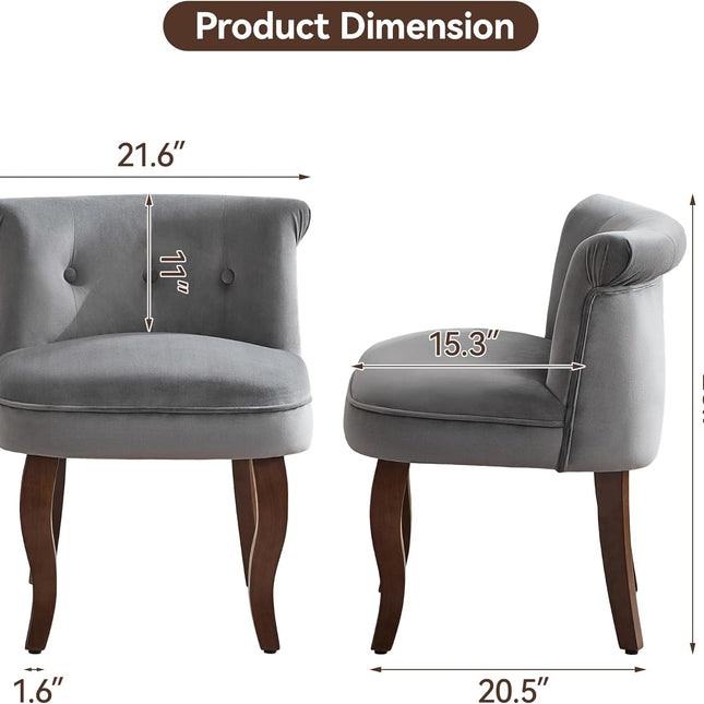 Velvet Vanity Chair with Back, Tufted Upholstered Vanity Stool with Solid Wood Legs, Mid Century Small Makeup Chair for Vanity, Accent Chair for Bedroom, Living Room