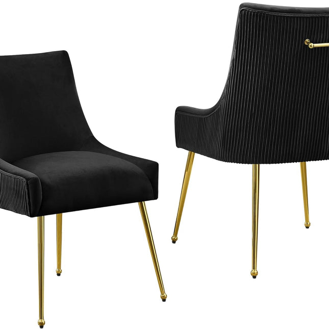 Velvet Dining Chairs Set of 2 Gold Legs,Upholstered Velvet Accent Chairs, Pleated Back Design & Gold Pull Handle, Mid Century Modern Chairs for Dining/Kitchen/Living Room