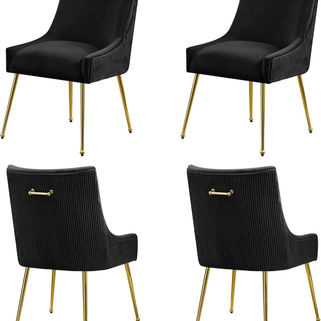 Velvet Dining Chairs Set of 2 Gold Legs,Upholstered Velvet Accent Chairs, Pleated Back Design & Gold Pull Handle, Mid Century Modern Chairs for Dining/Kitchen/Living Room