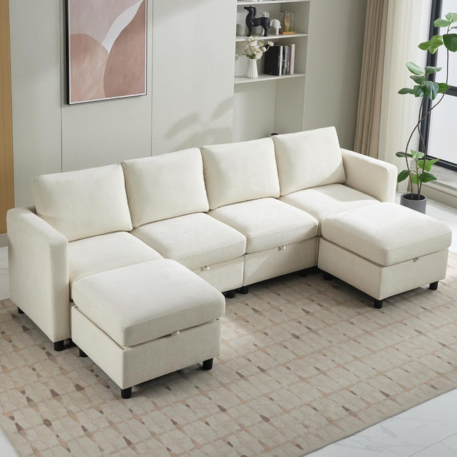 Modular Sectional Sofa Convertible U Shaped Sofa Couch Set with Storage for Living Room, Modern 6 Seater Modular Sectional Couch with Movable Ottoman