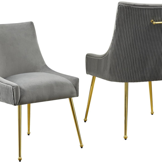 Velvet Dining Chairs Set of 2 Gold Legs,Upholstered Velvet Accent Chairs, Pleated Back Design & Gold Pull Handle, Mid Century Modern Chairs for Dining/Kitchen/Living Room