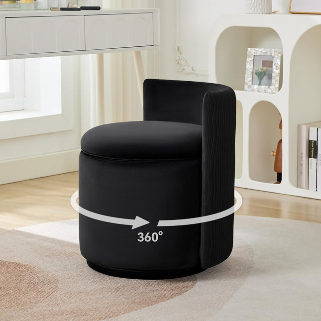 Velvet Vanity Chair with Storage, 360° Swivel Makeup Chair with Wave Back, No Assembly Small Accent Stool for Bedroom, Dressing, Living Room
