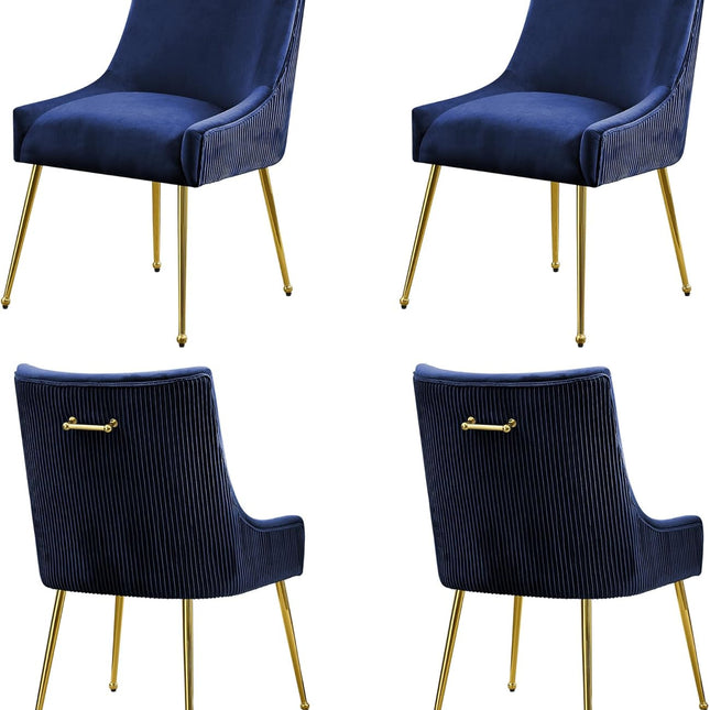 Velvet Dining Chairs Set of 2 Gold Legs,Upholstered Velvet Accent Chairs, Pleated Back Design & Gold Pull Handle, Mid Century Modern Chairs for Dining/Kitchen/Living Room