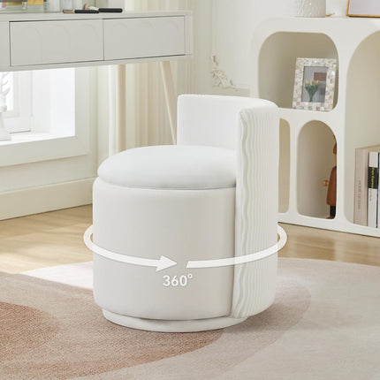 Velvet Vanity Chair with Storage, 360° Swivel Makeup Chair with Wave Back, No Assembly Small Accent Stool for Bedroom, Dressing, Living Room