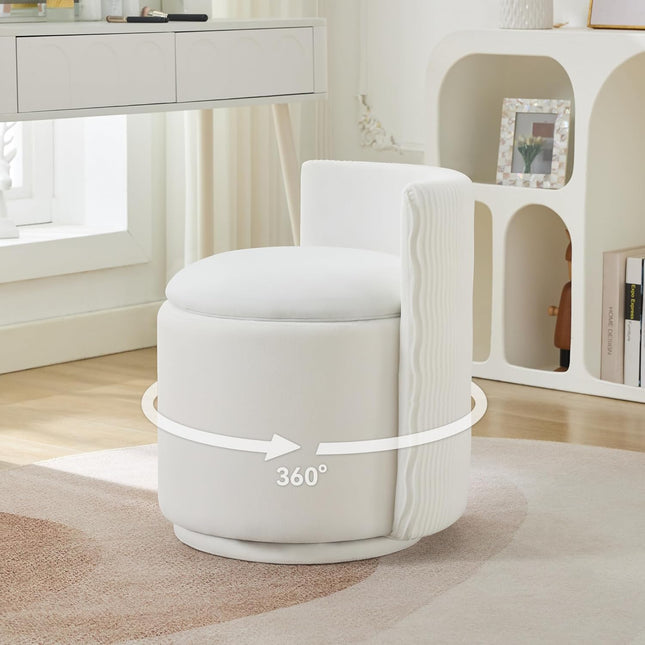 Velvet Vanity Chair with Storage, 360° Swivel Makeup Chair with Wave Back, No Assembly Small Accent Stool for Bedroom, Dressing, Living Room