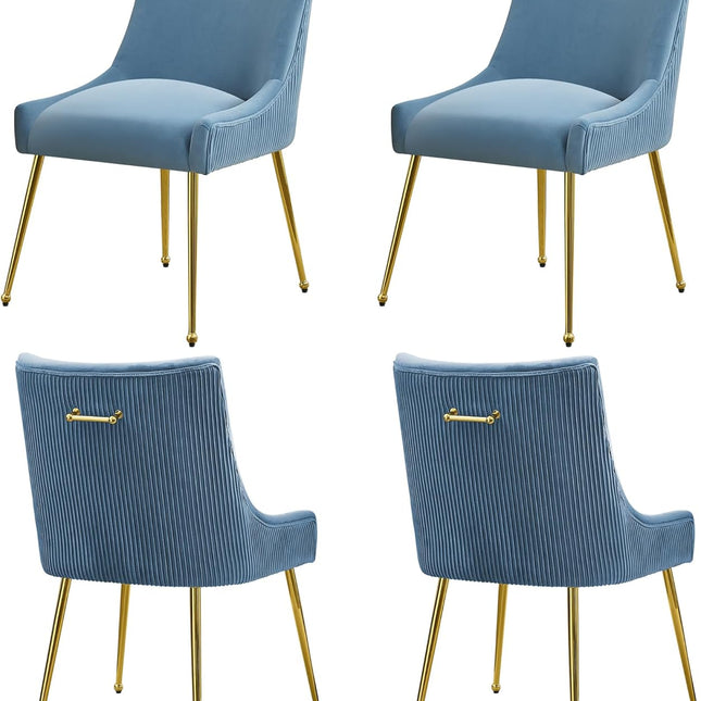 Velvet Dining Chairs Set of 2 Gold Legs,Upholstered Velvet Accent Chairs, Pleated Back Design & Gold Pull Handle, Mid Century Modern Chairs for Dining/Kitchen/Living Room