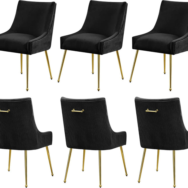 Velvet Dining Chairs Set of 2 Gold Legs,Upholstered Velvet Accent Chairs, Pleated Back Design & Gold Pull Handle, Mid Century Modern Chairs for Dining/Kitchen/Living Room
