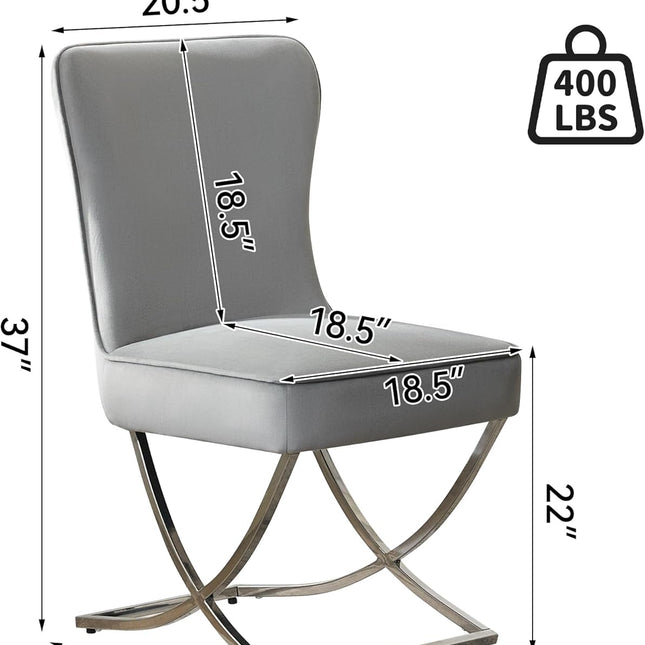 Luxury Velvet Dining Chairs, Tufted Upholstered Armless Accent Chairs with Silver Metal X-Legs, Modern Glam Dining Room Chair