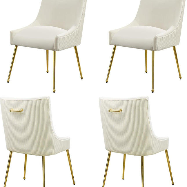 Velvet Dining Chairs Set of 2 Gold Legs,Upholstered Velvet Accent Chairs, Pleated Back Design & Gold Pull Handle, Mid Century Modern Chairs for Dining/Kitchen/Living Room